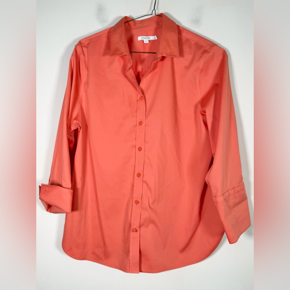 Chico's Women’s Size 2 (US 12) Button Front Closure Cotton Blend Shirt